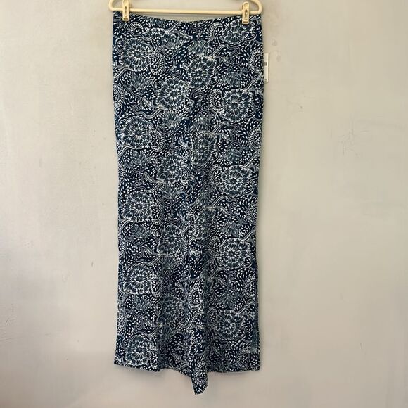 Anthropologie blue white flowy side slit elastic waist pants Size M New - Picture 2 of 13